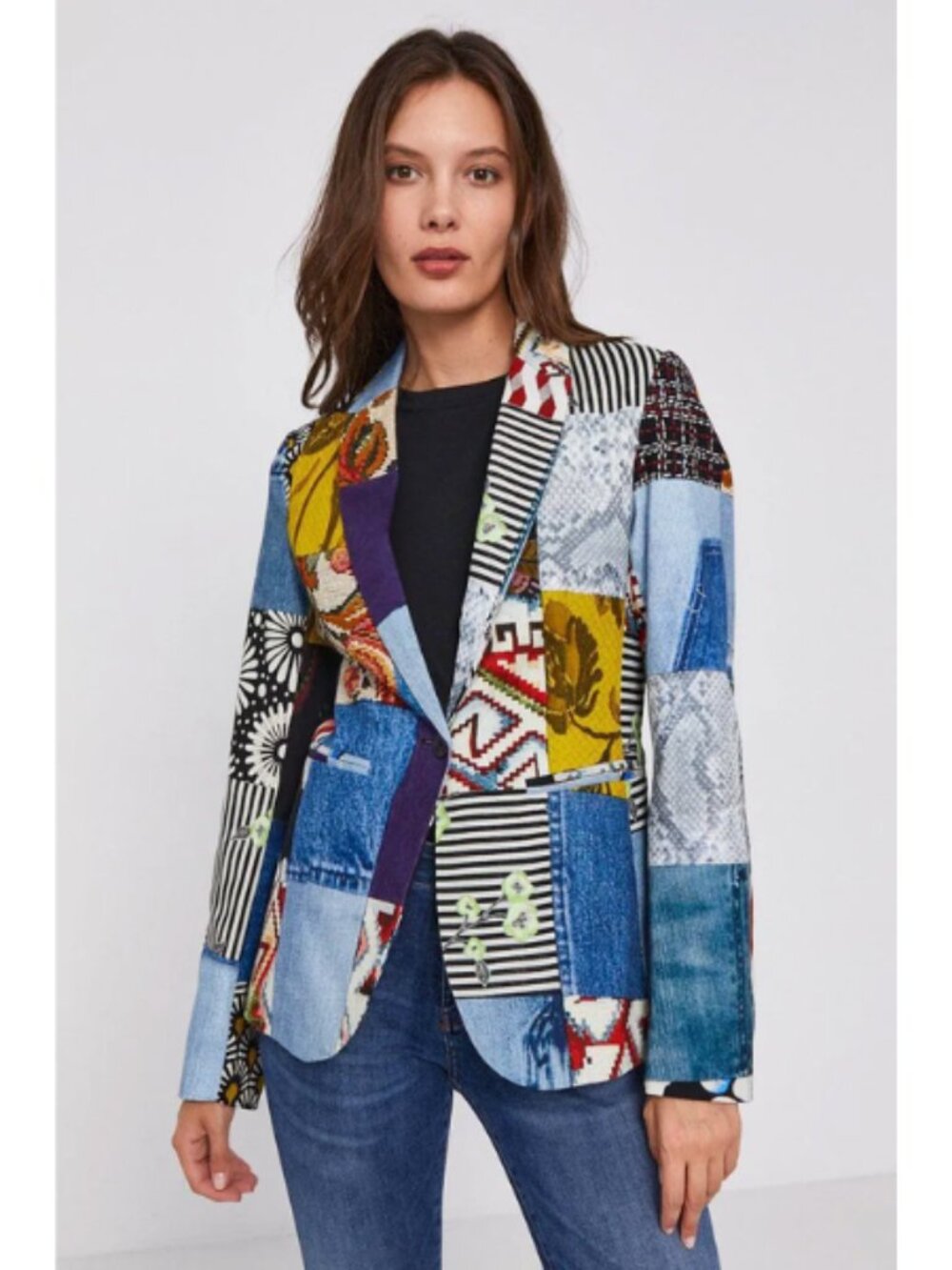 Desigual Blazer Fitted Digital Patch Work Print Unique Maximalist Artsy Size 4